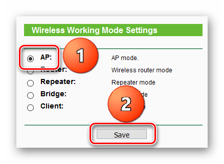 TP-LINK TL-WR702N _ Ручная настройка_Режим точки доступа_Выбор рабочего режима