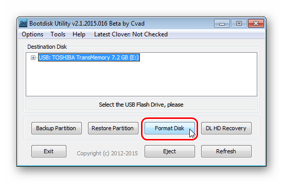 кнопка форматирования в BootDiskUtility