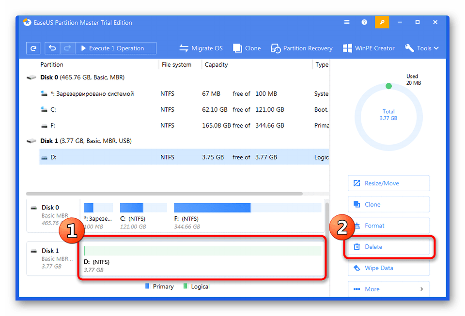 Форматирование флешки в программе EaseUS Partition Master