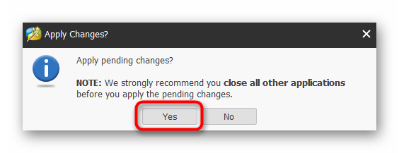 Подтверждение применения изменений в программе MiniTool Partition Wizard