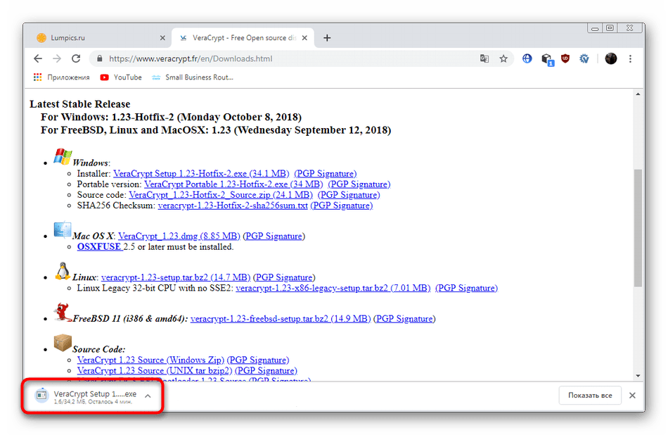 Скачивание программы VeraCrypt с официального сайта