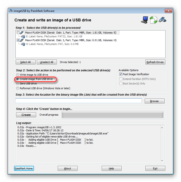 вариант create image from usb в окно сохранения образа в Pass Mark Image USB