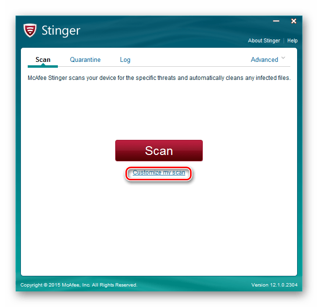 Главное окно McAfee Stinger