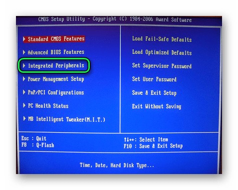 раздел «Integrated Peripherals» в Award BIOS
