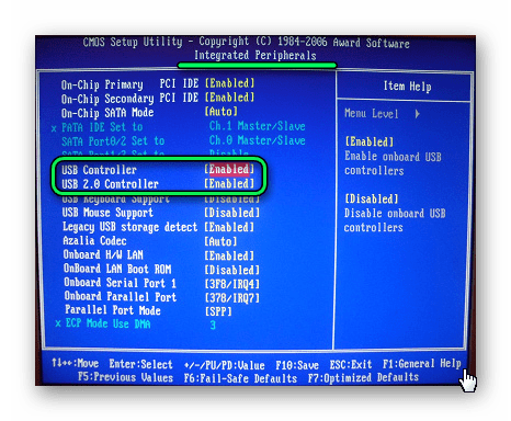 переключатели USB контроллеров в Award BIOS