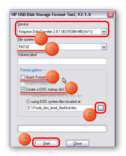 использование HP USB Disk Storage Format Tool