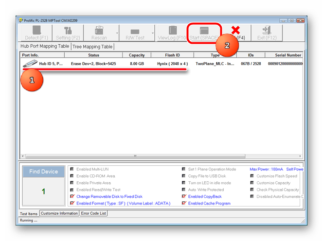 окно MPTool для Prolific PL-2528