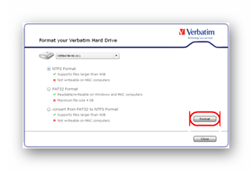 основное окно ПО для форматирования жестких дисков от Verbatim