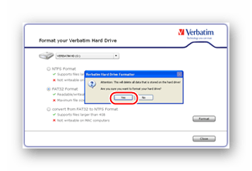 диалоговое окно в ПО для форматирования жестких дисков от Verbatim