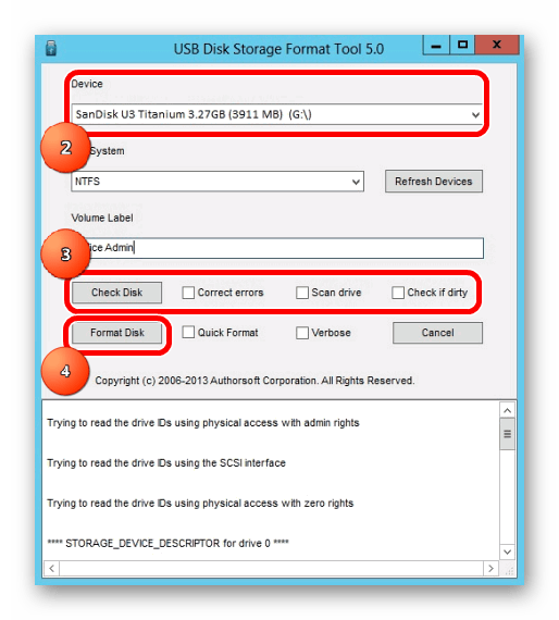 окно программы USB Disk Storage Format Tool