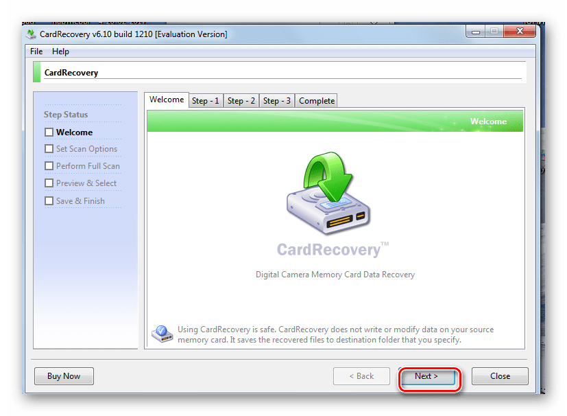 Окно SD Card Recovery