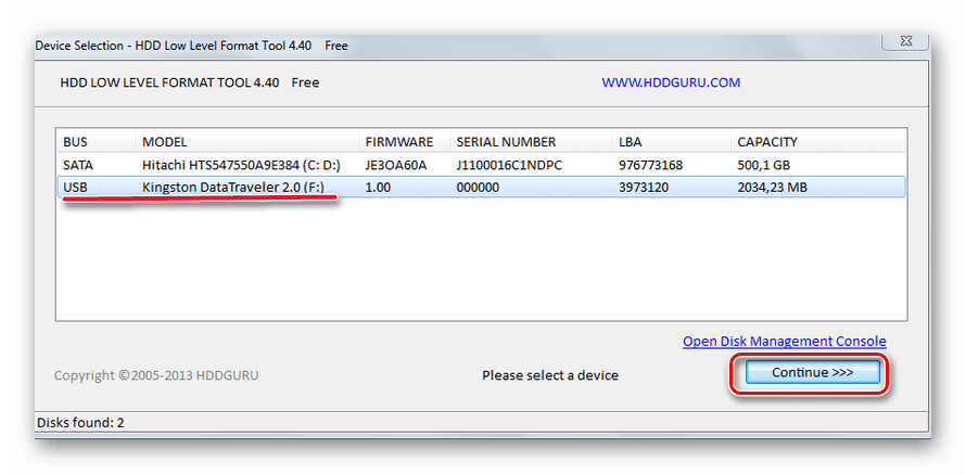 Окно HDD Low Level Format Tool