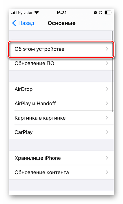 Информация об этом устройстве в настройках iPhone для просмотра модели AirPods