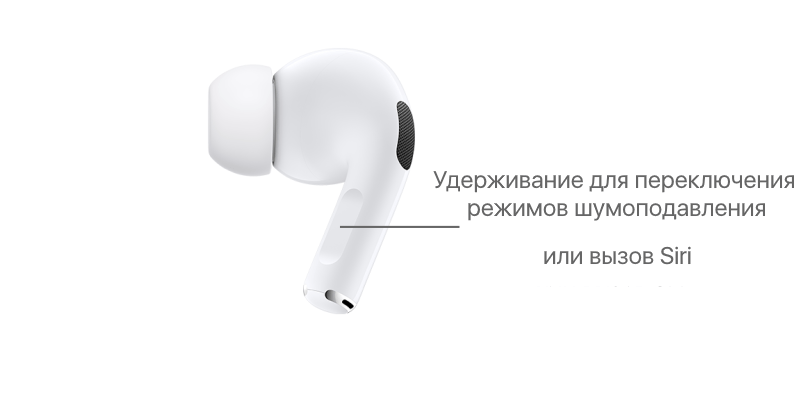 Переключение режимов шумоподавления и вызов Siri на наушниках AirPods Pro