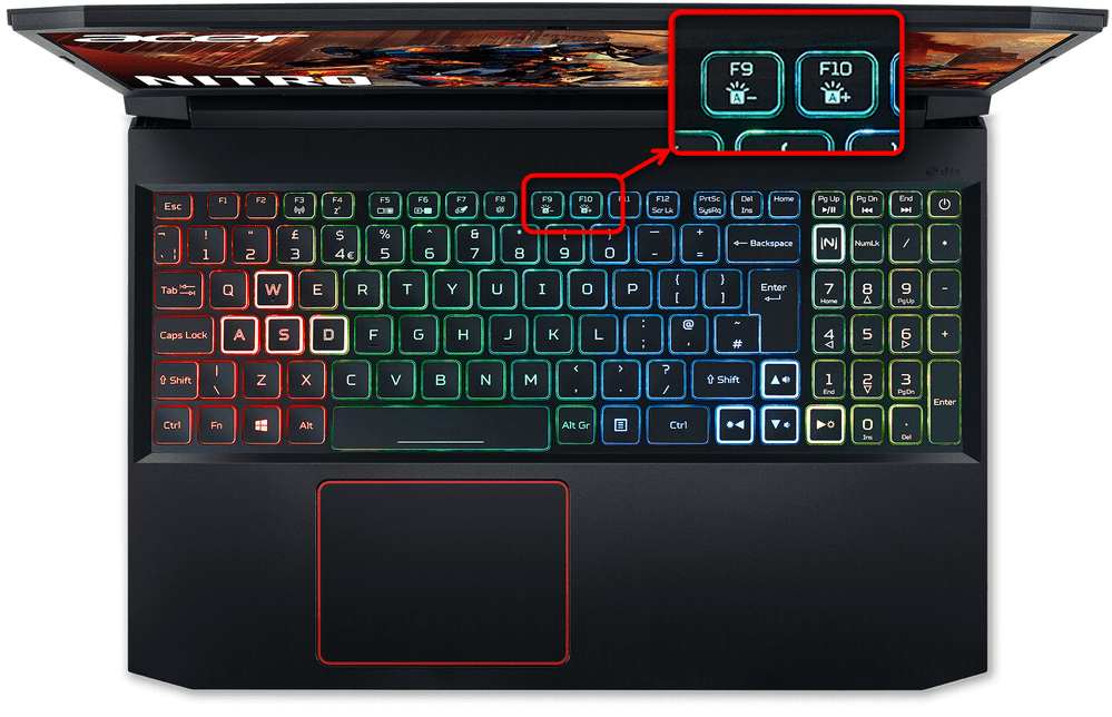 Включение подсветки клавиатуры на ноутбуках Acer Nitro