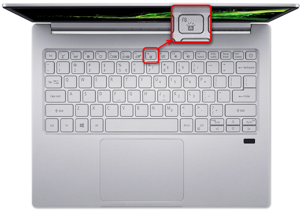 Включение подсветки клавиатуры на ноутбуках Acer Swift