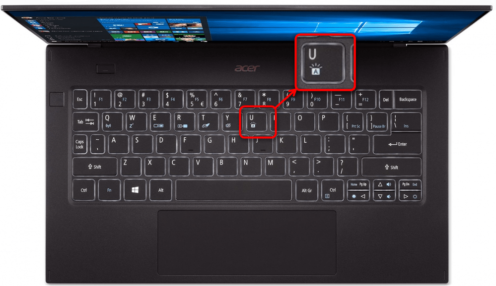Альтернативный пример включения подсветки клавиатуры на ноутбуках Acer Swift