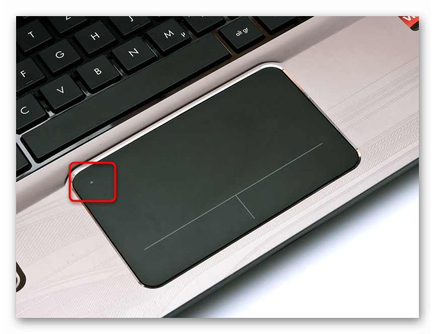 Кнопка для включения и отключения тачпада на самом тачпаде у ноутбука HP