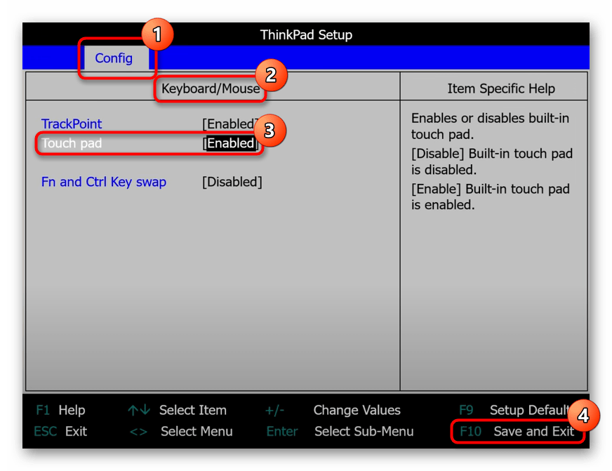 Отключение тачпада ноутбука Lenovo через BIOS