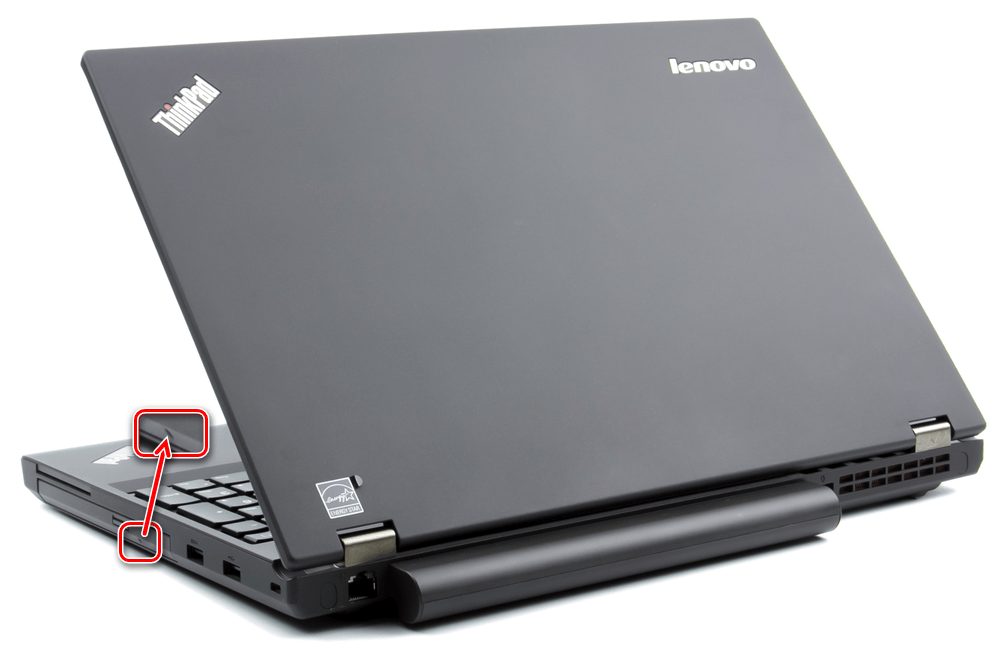 Углубленная кнопка аварийного извлечения лотка привода у ноутбука Lenovo
