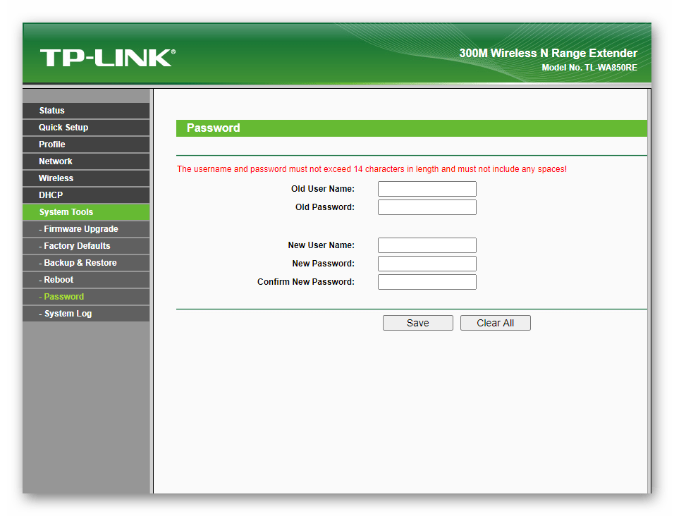 Смена имени пользователя и пароля для входа в веб-интерфейс TP-Link TL-WA850RE v1.2