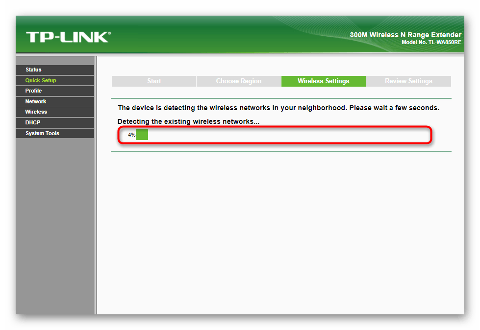 Процесс сканирования сетей при быстрой настройке старой версии прошивки TP-Link