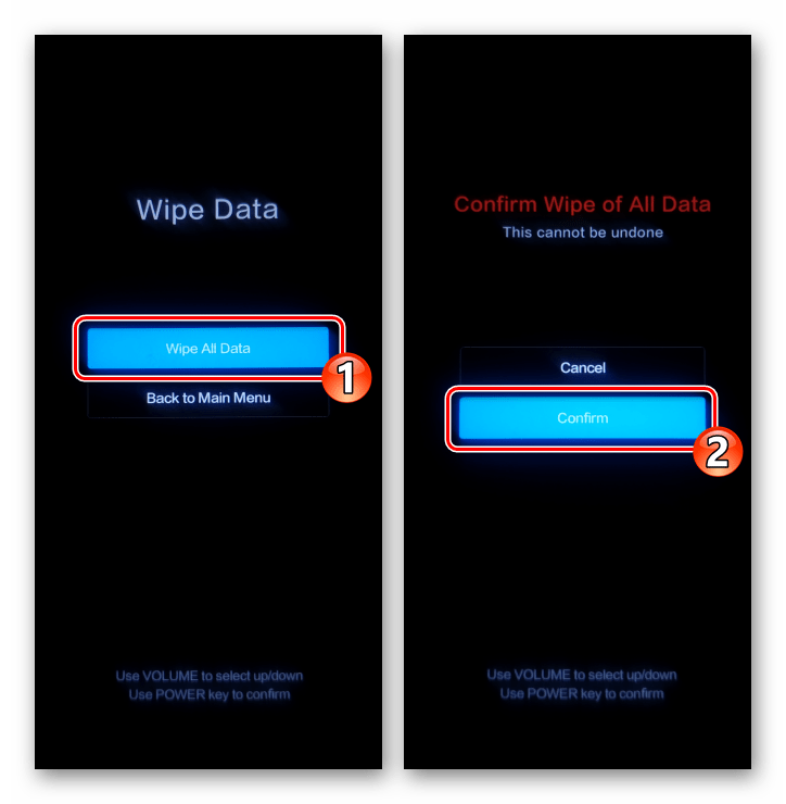 Хiaomi MIUI - заводское рекавери Wipe Data - Wipe All Data - Confirm