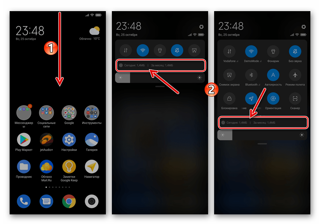 Xiaomi MIUI 12 область с данными о потребленном смартфоном мобильном трафике в системной шторке