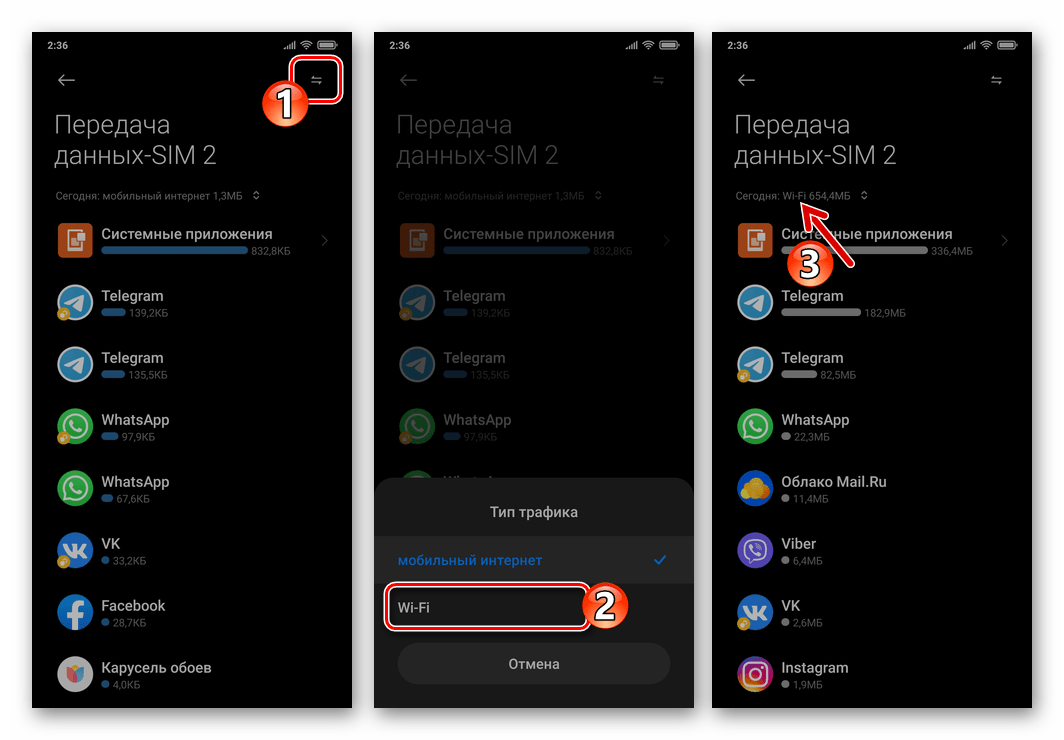 Xiaomi MIUI 12 Средство Передача данных - переключение типов просматриваемого трафика