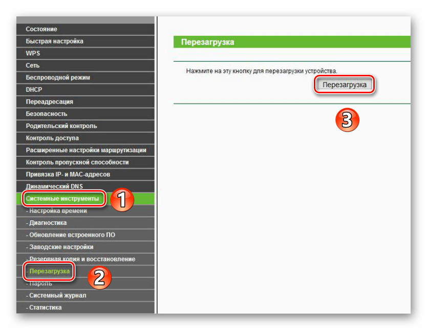 Перезагрузка роутера через веб-интерфейс в браузере