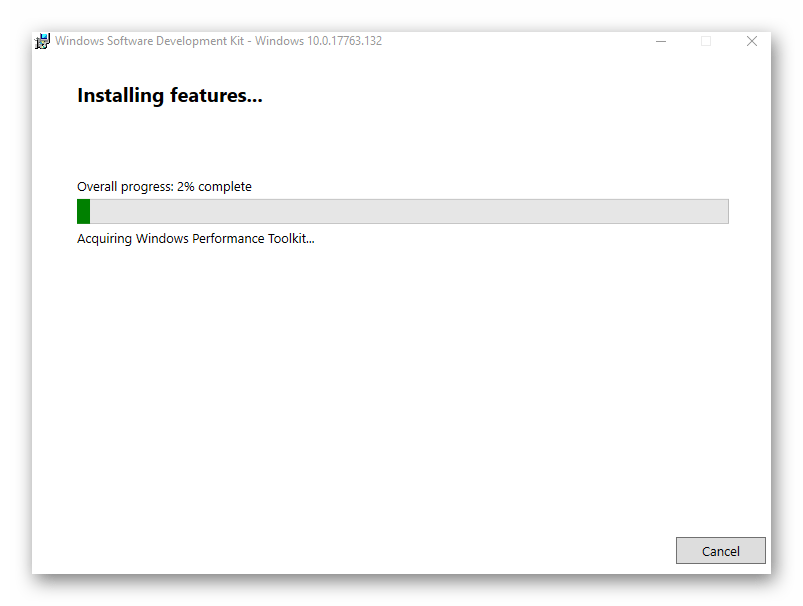 Прогресс процесса установки пакета SDK в Windows 10
