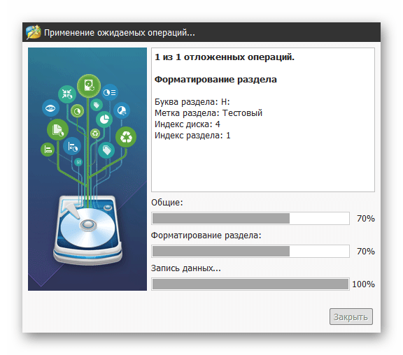 Процесс форматирования раздела в программе MiniTool Partition Wizard