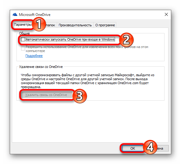 Отключения автозапуска Microsoft OneDrive и его отвязка от аккаунта майкрософт
