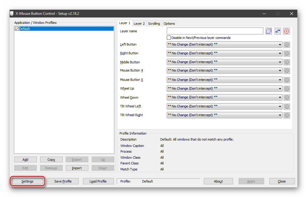 Переход к настройкам программы X-Mouse Button Control