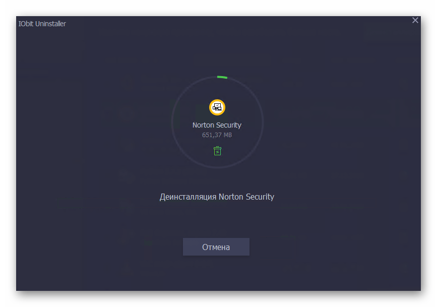 Процесс удаления антивируса Norton в IObit Uninstaller