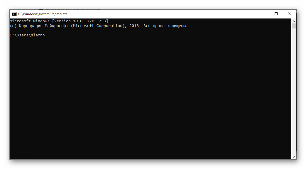 Окно командной строки в ОС Windows 10