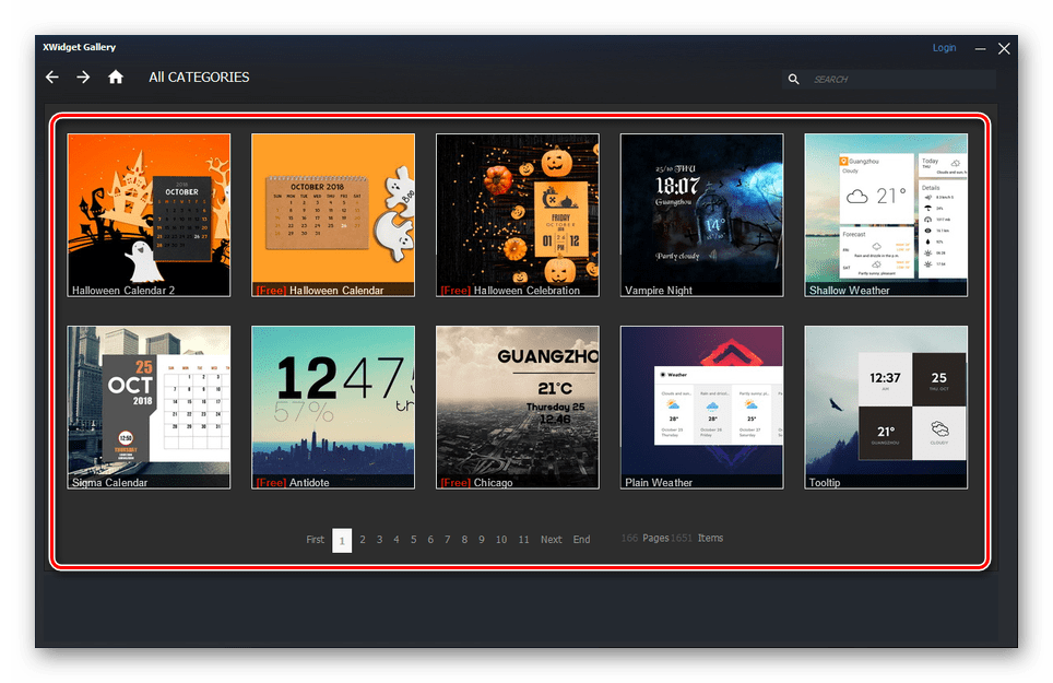 Галерея виджетов от xWidget на Windows 10
