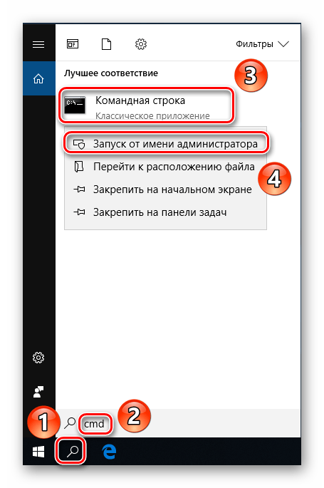 Запуск командной строки от имени администратора в Windows 10