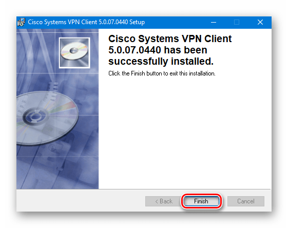 Завершение установки Cisco VPN на Windows 10