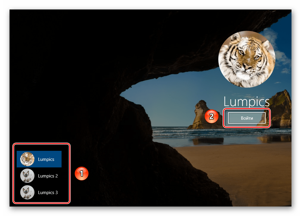 Выбираем учетную запись пользователя для входа в Windows 10