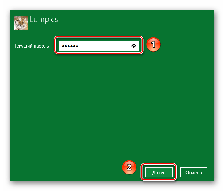Вводим текущий пароль от учетной записи