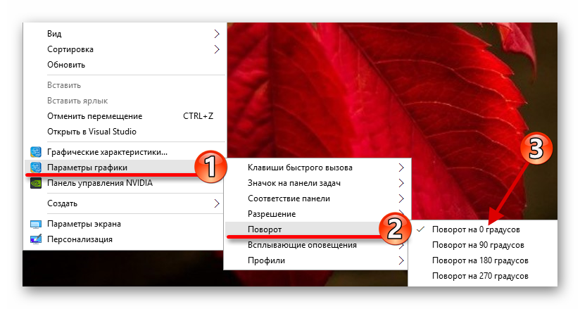 Поворот экрана с помощью параметров графики в Виндовс 10