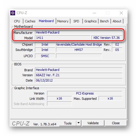 Просмотр модели материнской платы с помощью CPU-Z