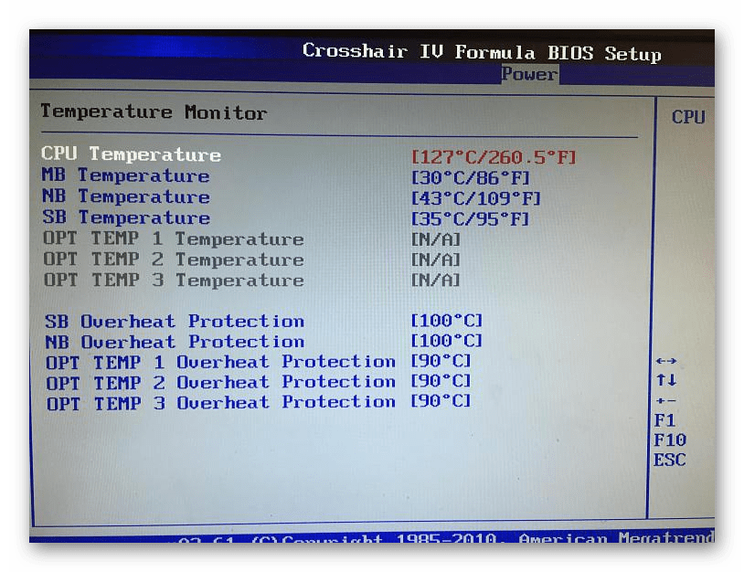 Налаживание температурного режима для выхода из BIOS в Windows 7 после перегрева компьютера