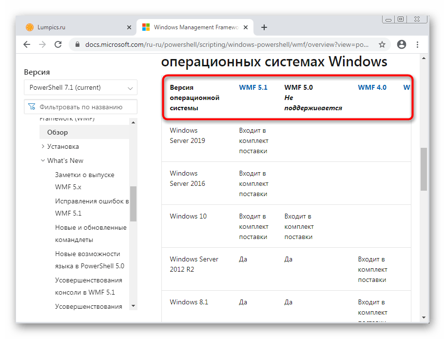 Поиск последнего обновления для PowerShell в Windows 7 на официальном сайте Microsoft