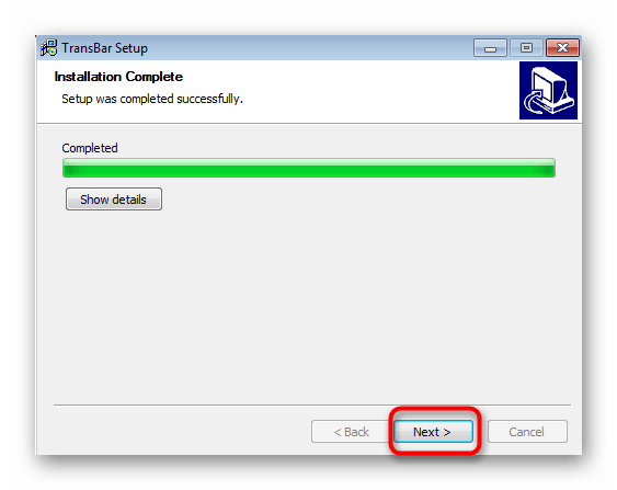 Успешная установка программы TransBar в Windows 7 для создания прозрачности панели задач