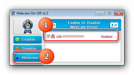 Удачное отключение вебкамеры на Windows 7 через Webcam On-Off
