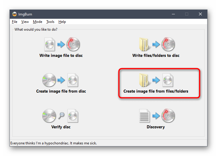 Переход к созданию нового проекта для записи образа Windows 7 в ImgBurn