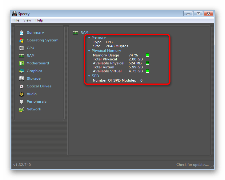 Просмотр дополнительной информации об оперативной памяти в программе Speccy