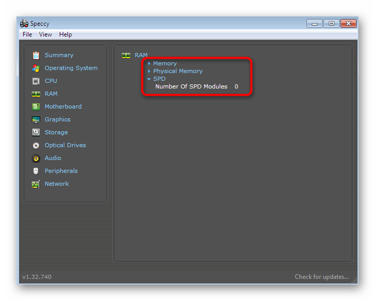 Открытие списка подробной информации об оперативной памяти в программе Speccy
